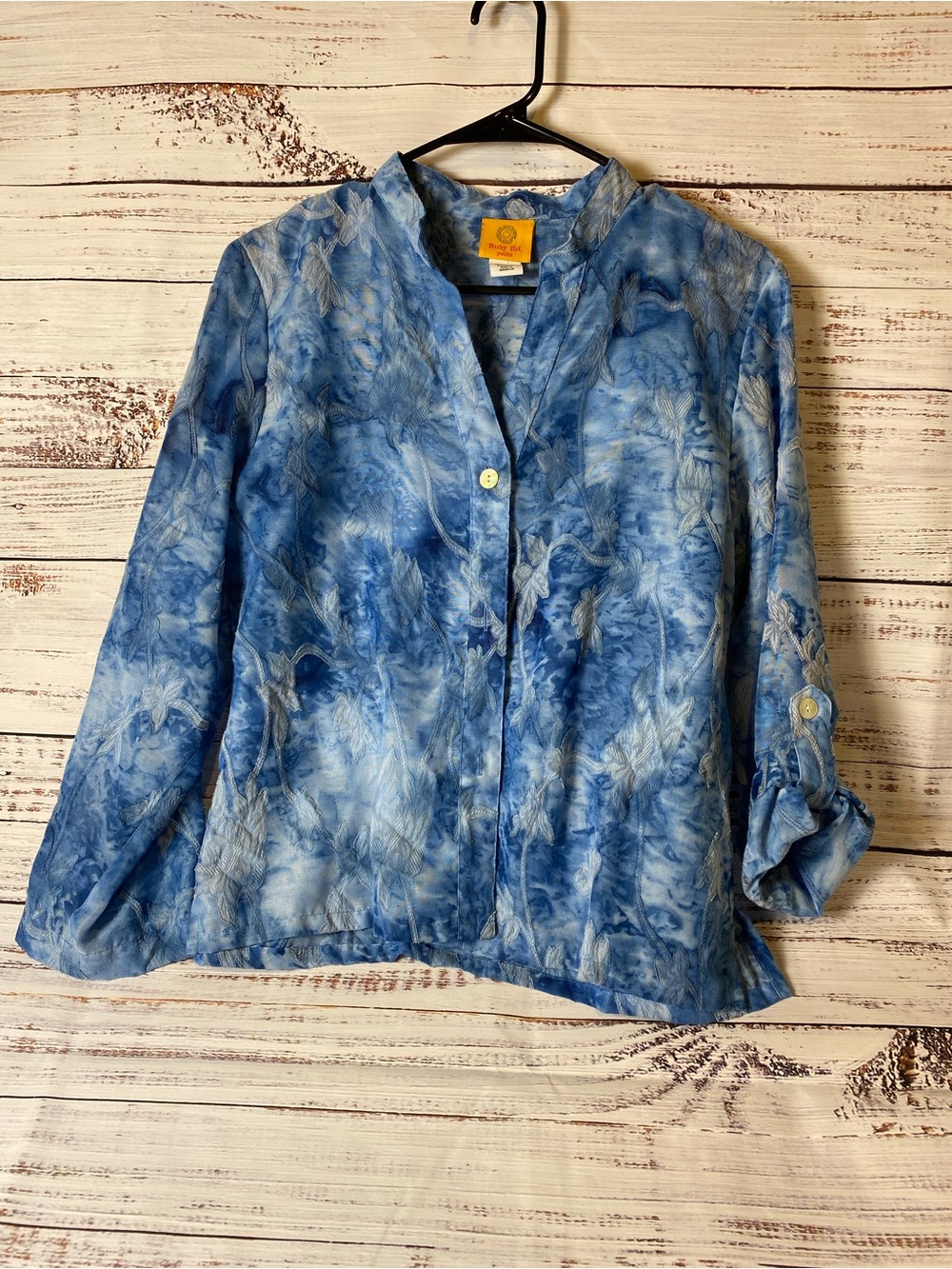 Ruby Rd. Blue Tie-Dye Button-Front Women's Shirt